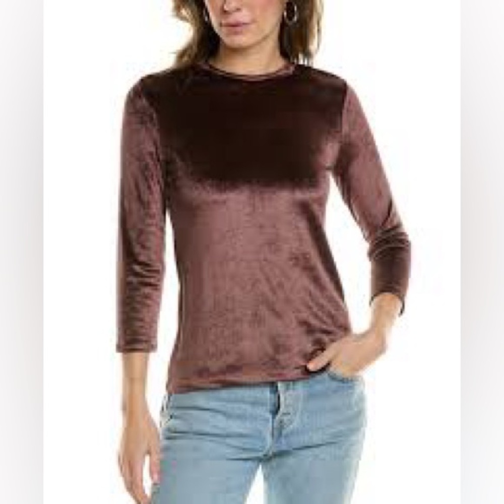 Vince Brown Crushed Velvet Velour 3/4 Sleeve Crewneck Top XS